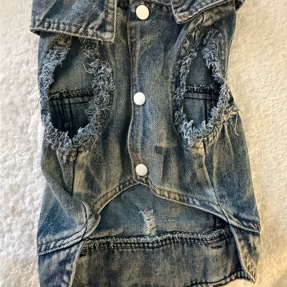 Frayed Denim Dog Vest with Buttons